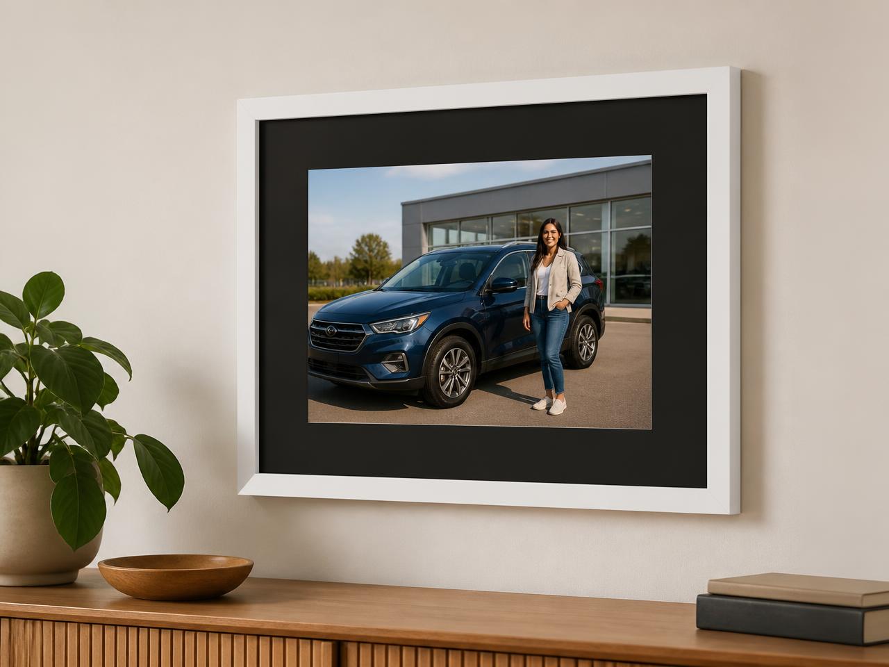 White frame, black mat — landscape 7×5 on a wall