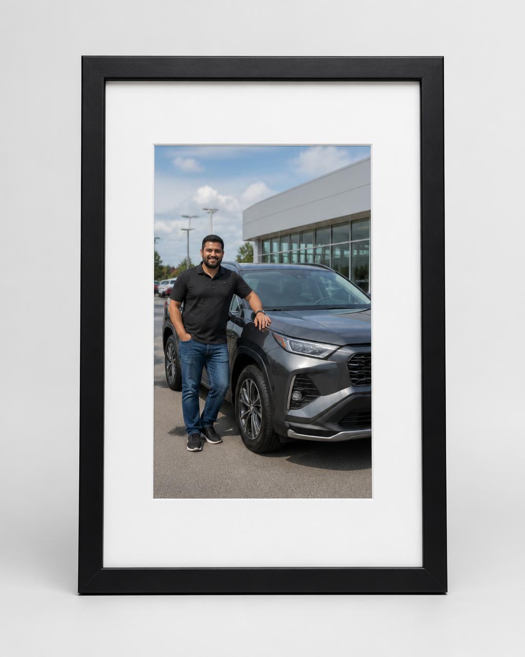Portrait 5×7 — black frame, clean unbranded white mat